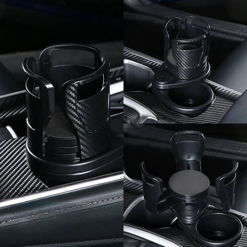 Universal Adjustable Car Cup Holder Expander 2-in-1 Car Organizer Snack Tray & Compass Design Portable Snack Rack Drink Storage