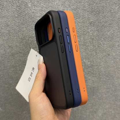 Luxury Orange Matte Transparent Phone Case For iPhone 17 Pro Max 17Pro 17 Metal Buttons Skin Feel Shockproof Protective Cover