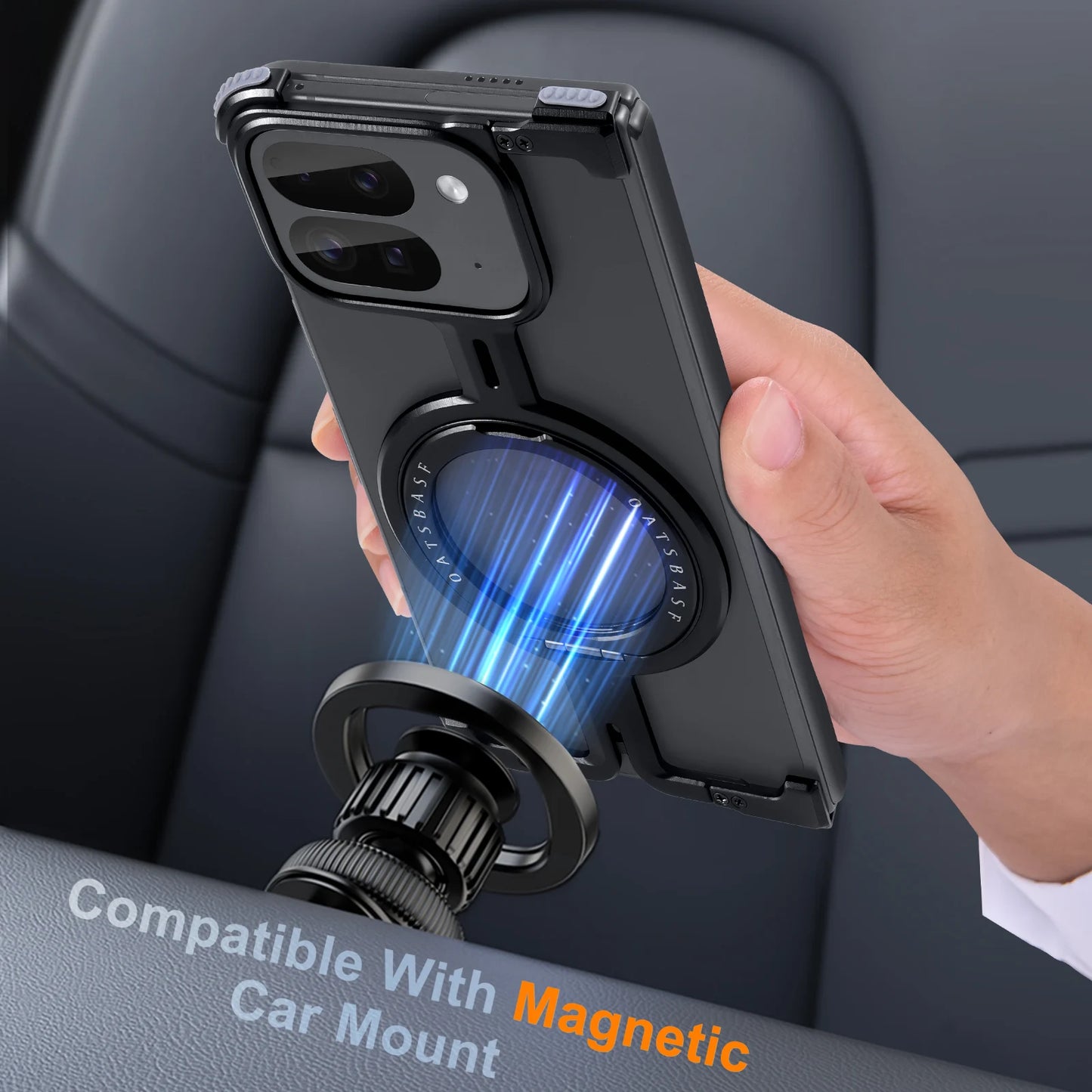 Eary for Google Pixel 9 Pro XL Fold Metal Phone Case With 360° Rotatable Magnetic Kickstand Frameless Bumper Shockproof Covers