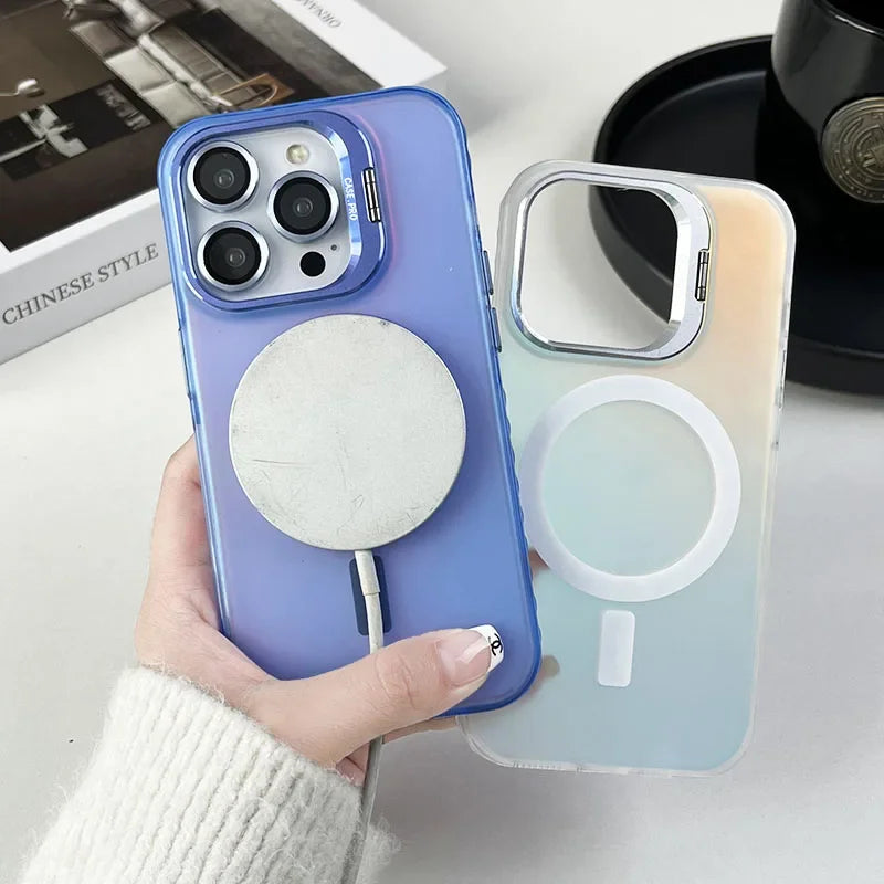Color Change Magsafe Magnetic Phone Case For iPhone 16 15 14 Plus 13 12 11 Pro Max Lens Glass Film Protection  Metal Stand Cover