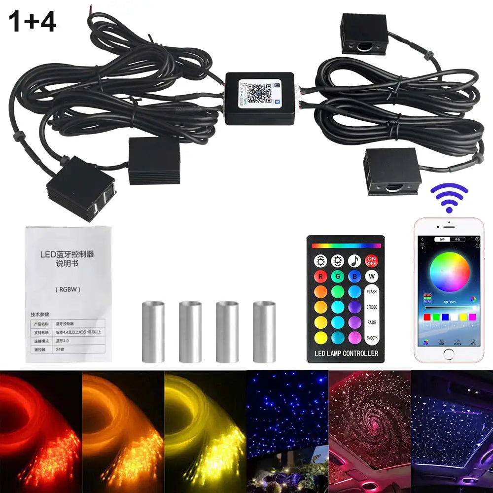 RGBW 1/2/4/6/8 split machine 2400x household car roof starry sky light kit roof fiber optic ceiling