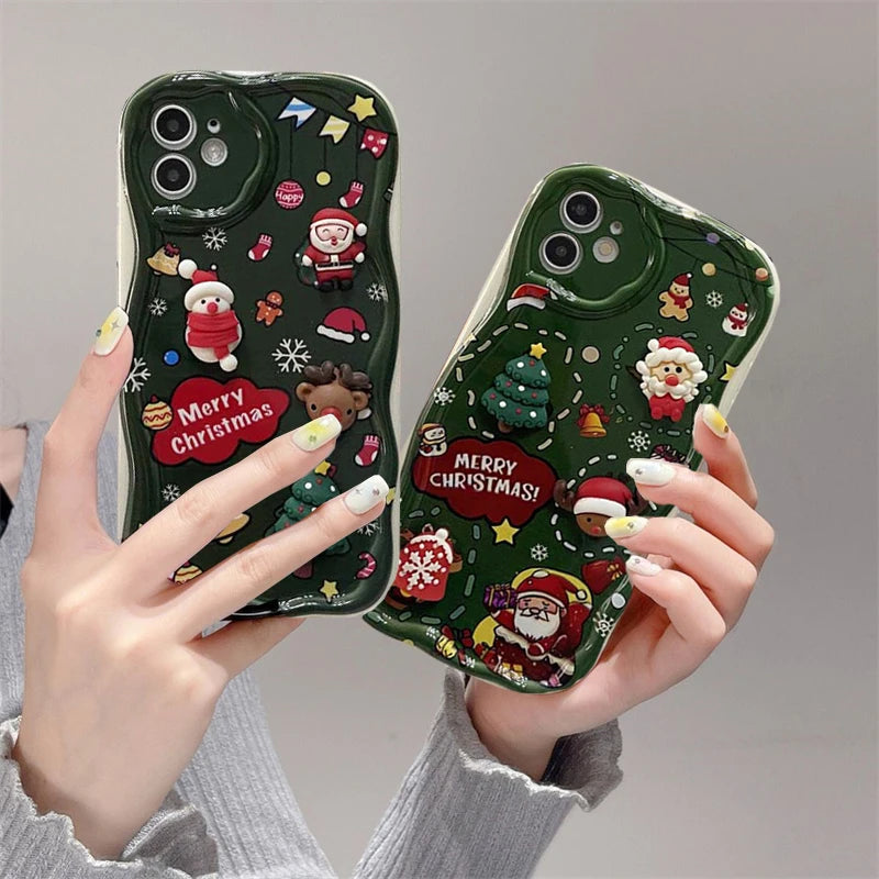 Cute 3D Christmas Santa Claus Tree Chain Phone Case For IPhone 17 Air 16 Pro Max Plus 12 13 14 15 Pro Max Mini 16E Soft Cover
