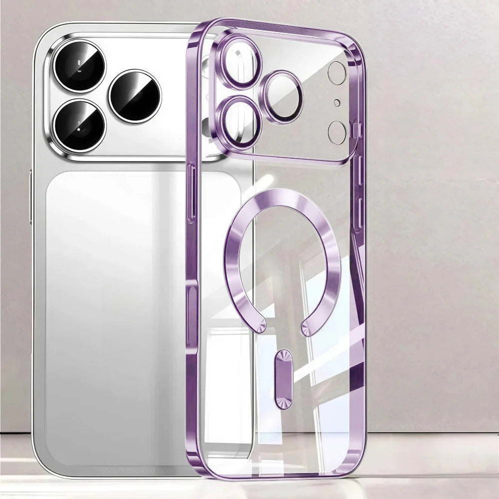 Luxury For Magsafe Magnetic Plating Phone Case For iPhone 17 Air Pro Max 17Pro Bumper Case For iPhone17 Pro Max Clear Back Cover