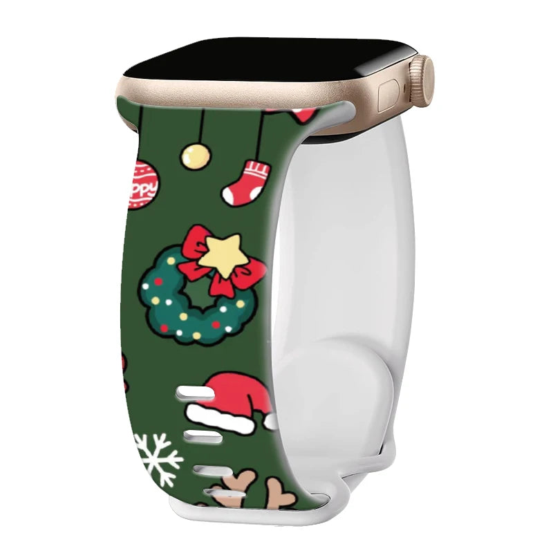 Silicone Christmas Band for Apple Watch Strap 46mm 41mm 42mm 44mm 45mm 49mm Sport Bracelet for iWatch 11 10 9 8 7 6 5 SE Ultra 3