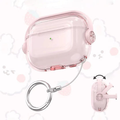 New Music Holder Cover For AirPods 4 Pro 2 AirPods Pro3 Pink Clear Bluetooth Earphone Cases For AirPods 2 3 Funda With Keychain