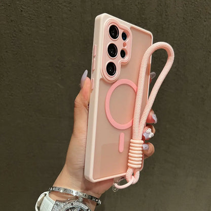 New Matte Translucent With Lanyard Shockproof Magnetic Cover for Samsung Galaxy S25 Edge S24 S23 Ultra Plus S24FE Magsafe Case
