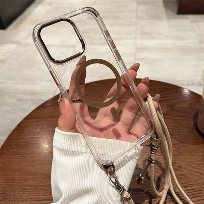 Crossbody Lanyard Necklace Transparent Magnetic For Magsafe Phone Case for iPhone 15 11 12 13 14 16 Pro Max Plus Anti-lost Cover