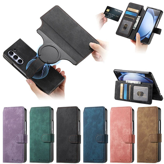 Strong Magnetic 2 In 1 PU Leather Case For Samsung Galaxy Z Fold 7 6 5 4 3 Magsafe Case Detachable Flip Card Holder Wallet RFID