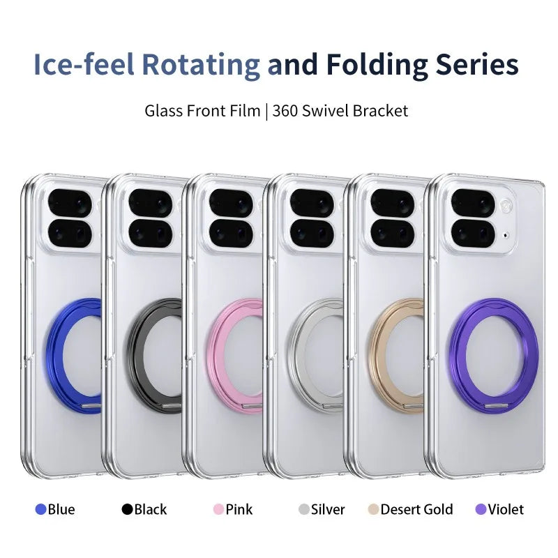 Cases For Google Pixel10Pro Fold Phone Case Magnetic Wireless Charger with A Rotating Bracket PC Material Transparent Full Cover