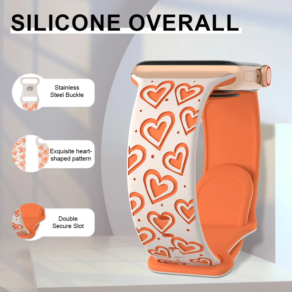 Engraved Band for Apple Watch 40mm 41mm 42mm 44mm 45mm 46mm 49mm Soft Silicone Wrist Strap iWatch SE Series 10 9 8 7 6 5 4 Ultra