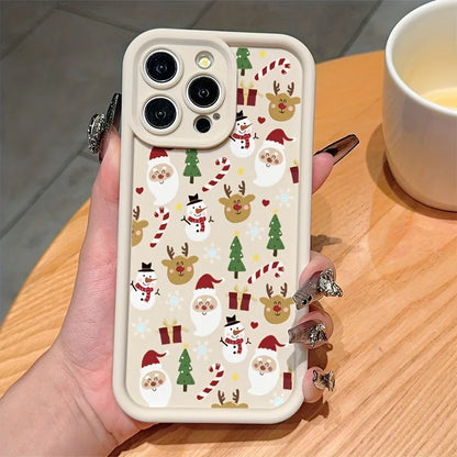Santa Claus Reindeer And Snowman Phone Case For iPhone 17 16 Pro Max 15 14 13 12 11 XS XR 7 8 Plus 16E Shockproof Soft TPU Cover