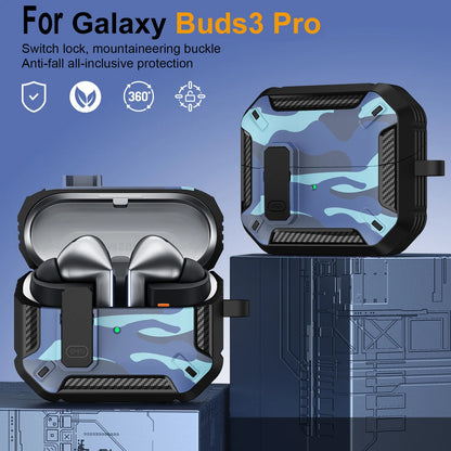 Stylish Camouflage Cover For Samsung Galaxy Buds 3 Pro Buds3 Pro Buzz 3 Pro Case With Lock Rugged Shell Armor Shockproof Sleeve