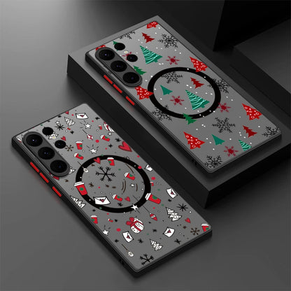 Magnetic For Magsafe Cartoon Christmas Case For Samsung Galaxy S25 S24 Ultra S25 Edge S23 S22 Plus S21 FE A54 A55 A56 5G Funda