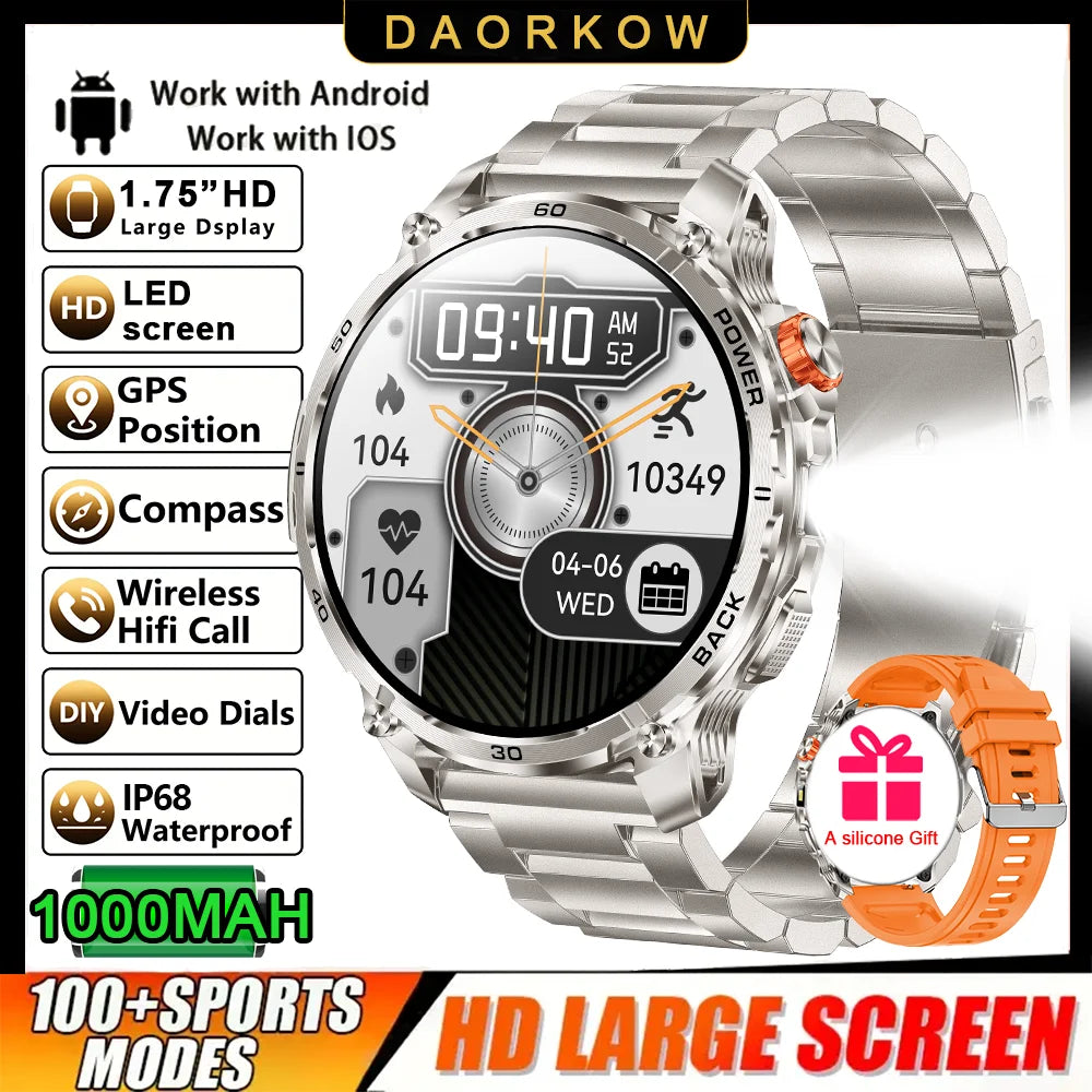2026 New GPS Outdoor Sports Smartwatch Men AMOLED Screen NFC Flashlight Heart rate Waterproof Bluetooth Call 1000mAh Smartwatch