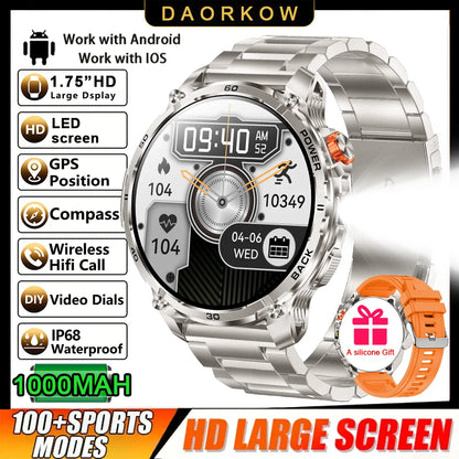 2026 New GPS Outdoor Sports Smartwatch Men AMOLED Screen NFC Flashlight Heart rate Waterproof Bluetooth Call 1000mAh Smartwatch