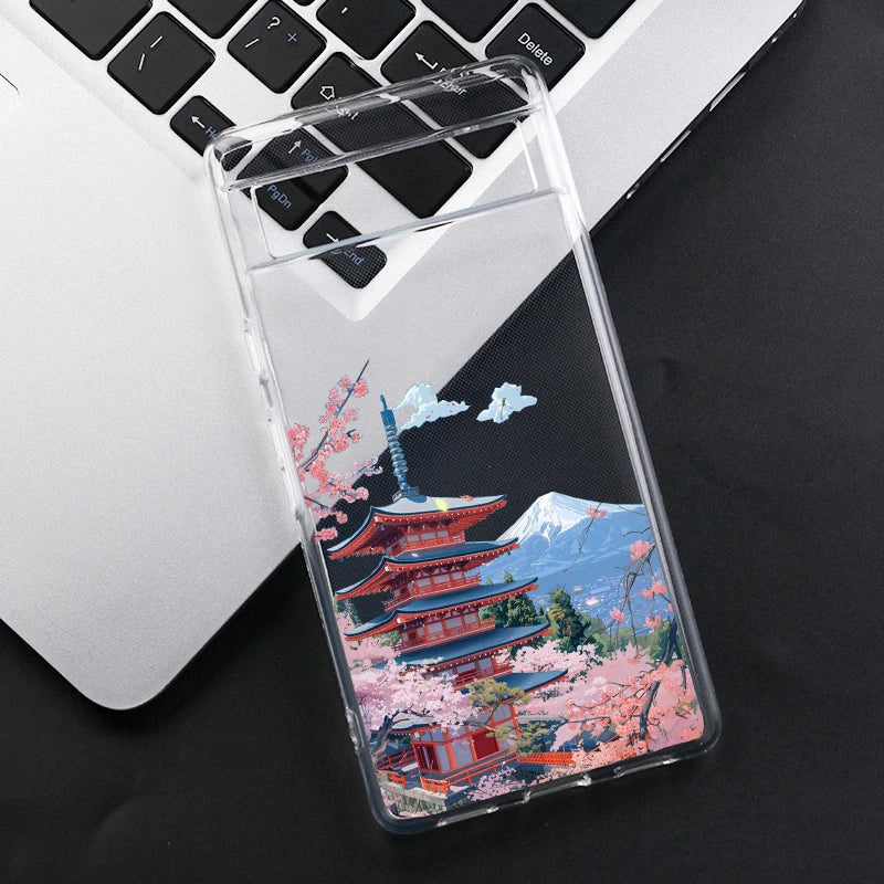 Japan Anime Fuji Mountain Landscape Phone Case For Google Pixel 8A 9 Pro XL 8 Pro 6A 6 7 10 Scenery Clear Soft TPU Cover Fundas