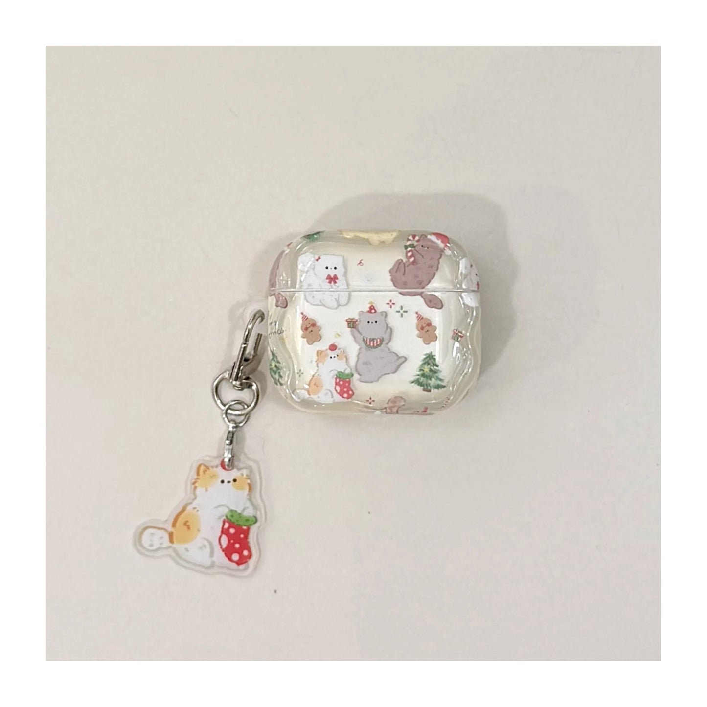 Christmas Earphone Case for Apple Airpods Pro3 Cute Cat Wavy Shell for Airpods 4 2 3 Pro Pro2 Pendant Wireless Bluetooth Headset