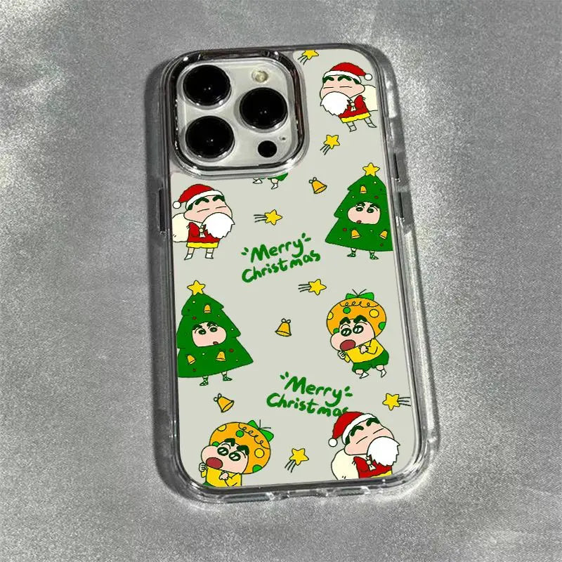 Full Screen Green Christmas C-Crayon Shin-chan Phone Case For iPhone 17 16 15 14 13 12 11 Pro Max X XR XS MAX 7 8 Air Plus Cover