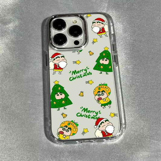 Full Screen Green Christmas C-Crayon Shin-chan Phone Case For iPhone 17 16 15 14 13 12 11 Pro Max X XR XS MAX 7 8 Air Plus Cover