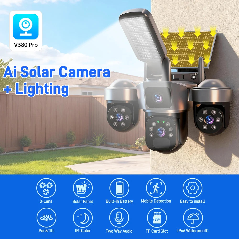 6MP Auto Tracking PTZ Solar Camera Outdoor Wireless, Human Detection PIR WiFi IP Camera with Siren, 2K Solar Powered CCTV