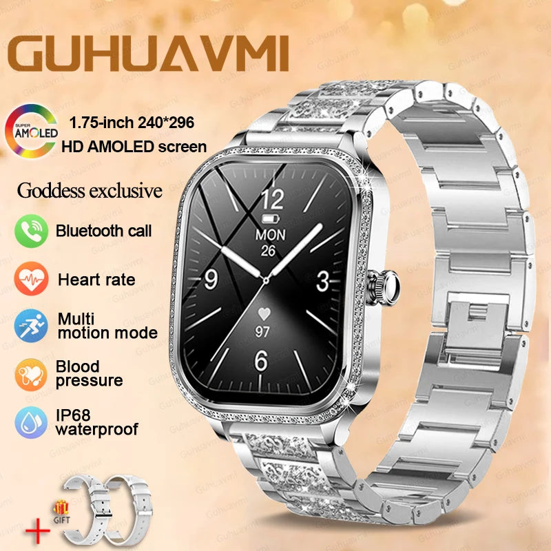 2025 Fashion Smart Watch Women AMOLED Curved Screen IP68 Waterproof Health Call Smartwatch Watch Ladies Fashion Gift