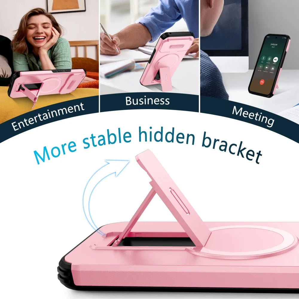 For Magnetic Magsafe Fold Stand Case For Google Pixel 9 10 pro XL 9A Military Armor Slide Flip Camera Protection Phone Cover