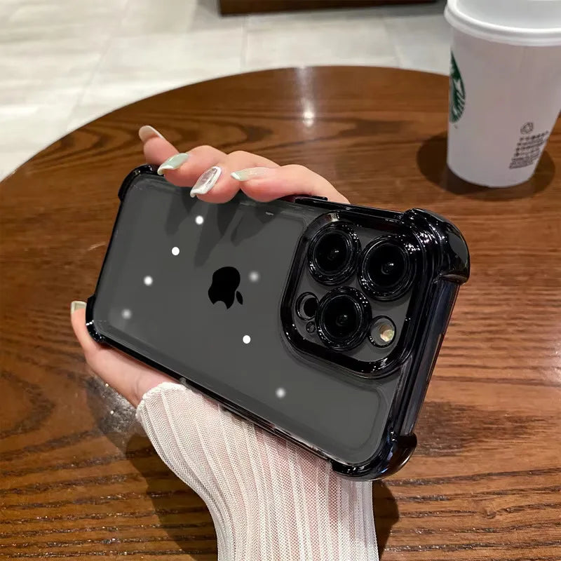 Luxury Purple Plating Clear Shockproof Phone Case For iPhone 14 13 16 15 Pro Max Plus XS XR X Four Corner Silicone Soft Cover
