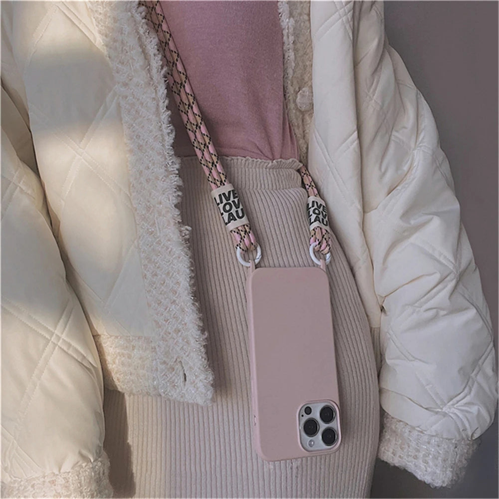 Fashion Crossbody Lanyards Necklace Liquid Silicone Case For iPhone 16 15 14 13 11 12 Pro Max Mini XS XR X 8 7 Plus Matte Cover