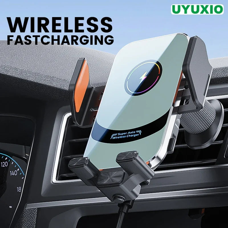 UYUXIO Auto Clamping Wireless Car Charger 66W Super Fast Charging  Air Vent Car Phone Holder for iPhone 16 15 14 Pro Max 13 12