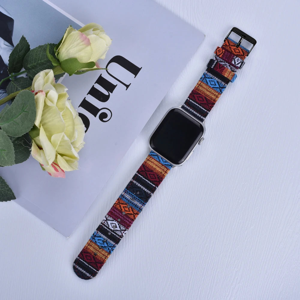 Christmas Exotic Style Fabric Straps For iWatch Band 8 7 SE 45mm 44mm 42mm Sports For Apple Watch 41mm 40mm 38mm Series 6 5 4 3