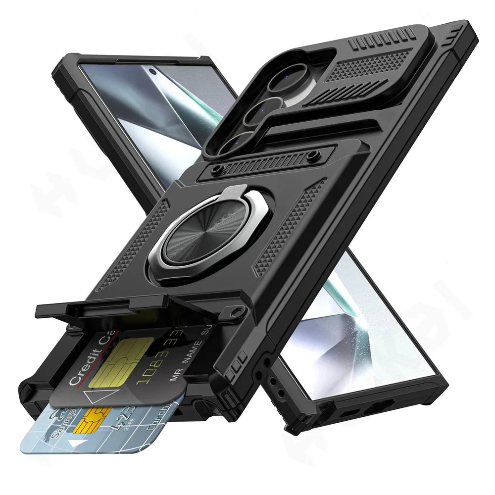 Case For Samsung Galaxy S25 S24 S23 Ultra Plus FE A55 A35 A15 A14 Magnetic Rotated Ring Kickstand Heavy Protection Wallet Cover