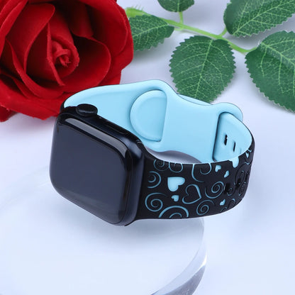 Lucky Heart Engraved Silicone watch Band for Apple Watch 38/40/41/42/44/45/46/49mm,  for iWatch Series 10 9 8 7 6 5 4 3 2 1 SE