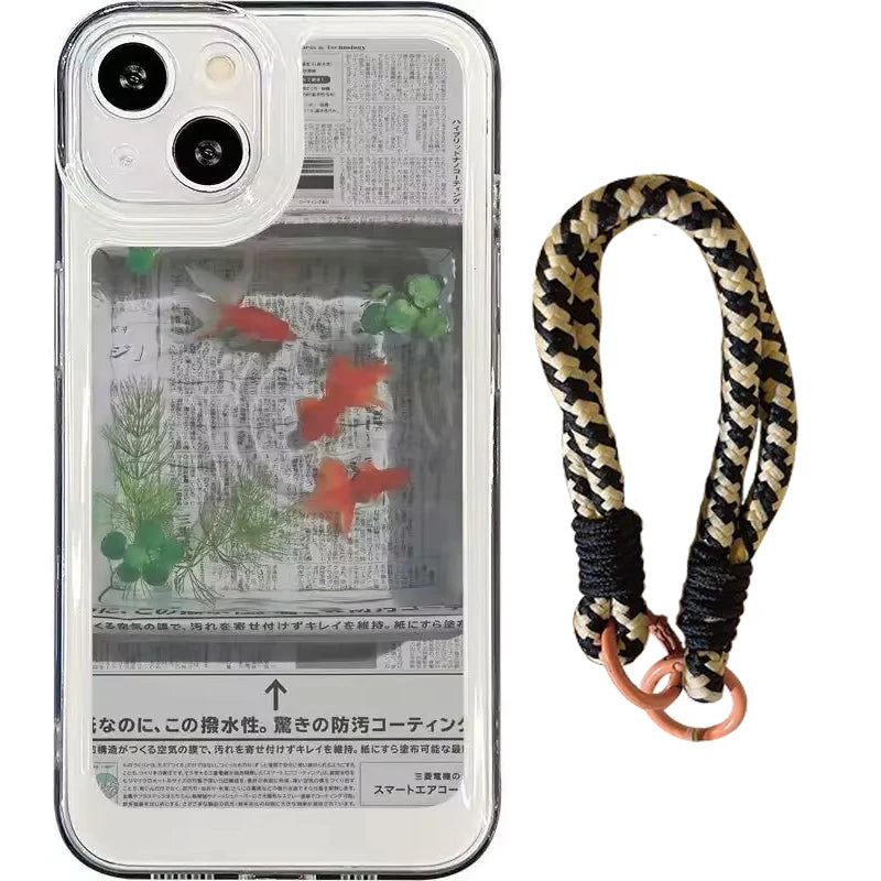 Creative Newspaper Goldfish Y2K Cute Phone Case For iPhone 16 15 14 13 12 11 Pro Max XR XS Max 7 8 Plus Geometric Retro Cover