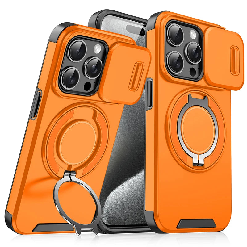 360°Rotating Hidden Metal Ring Car Holder Soft TPU+Hard PC Bumper Phone Case For IPhone 15 Pro Max 13 12 11 14 16 Pro Max Plus