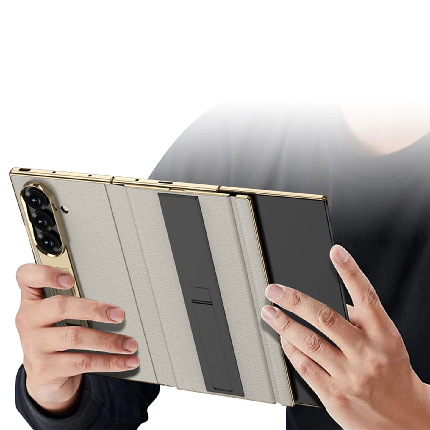 Phone Case For Samsung Galaxy Z TriFold Magnetic Leather Hinge Flip Cover TriFold PC Frame Kickstand Bracket 9H Glass Protector