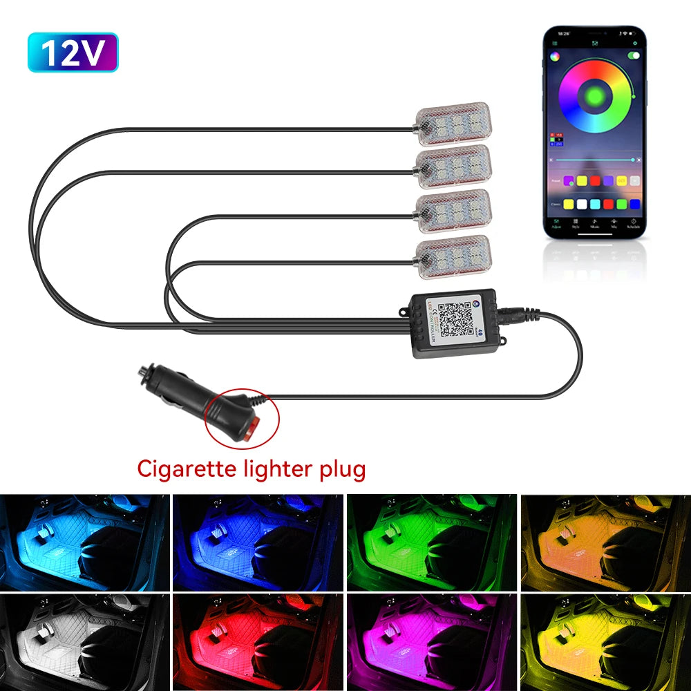 LED Car Interior Ambient Foot Strip Light Kit Accessories Backlight Remote App Music Control Auto RGB Decorative Lamp