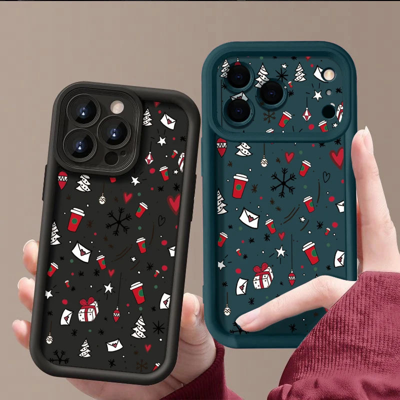 Cute Christmas Pattern Phone Case For iPhone 17 16 15 14 13 12 Pro Max 16 17 Pro 11 16e 17 Air Shockproof Soft Silicone Cover