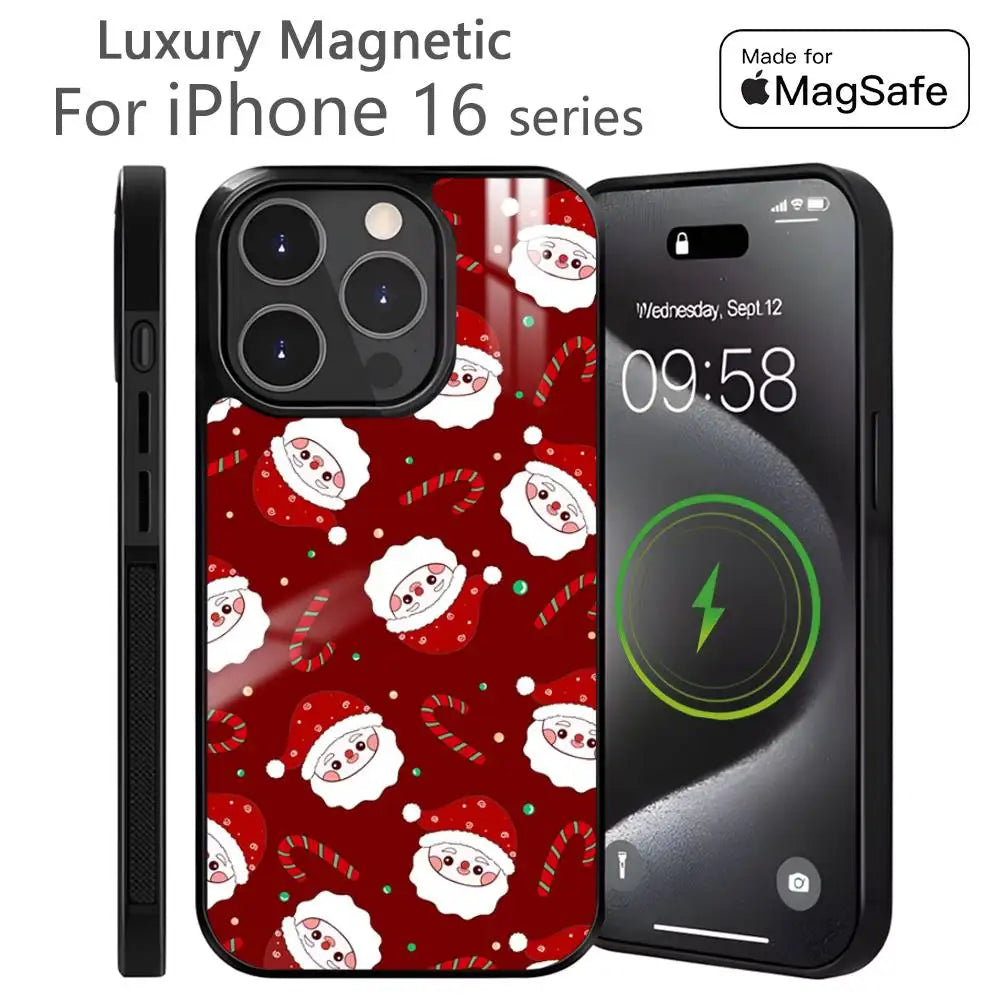 Merry Christmas New Year Phone Case MagSafe Magnetic for iPhone 16 15 14 13 12 11 Pro Plus Max Mini Wireless Charger Funda