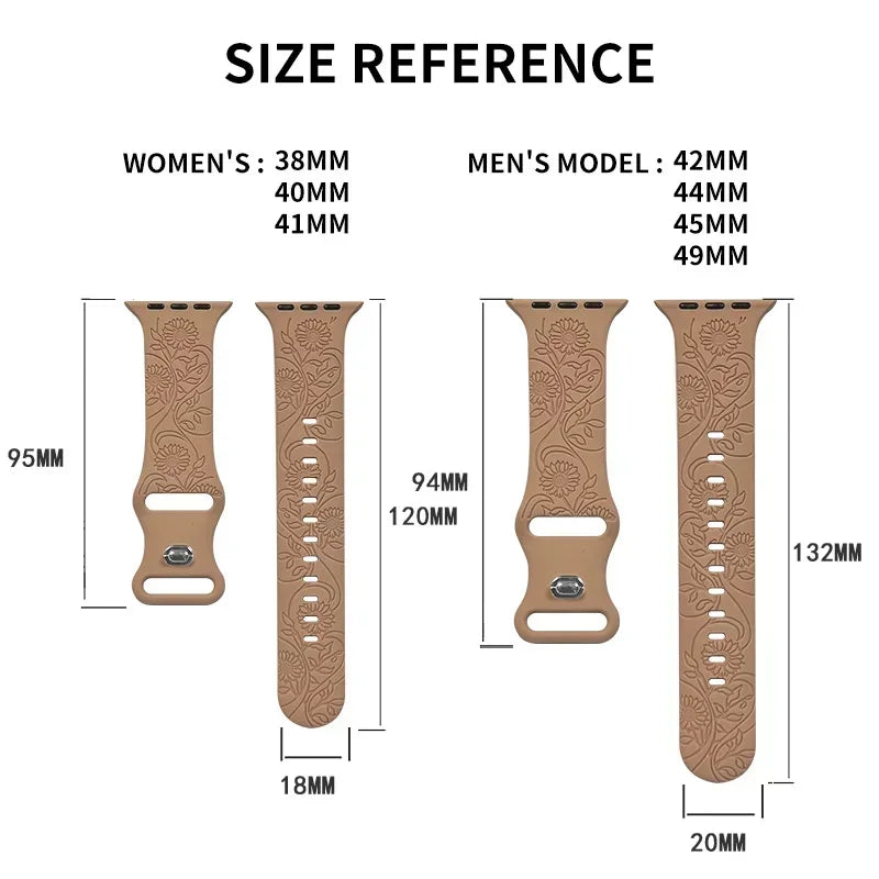 Engraved Band for Apple Watch Strap 46mm 44mm 42mm 41mm 40 45mm Ultra 3 2 49mm Floral Bracelet Iwatch Series 11 10 9 8 7 SE 6 5