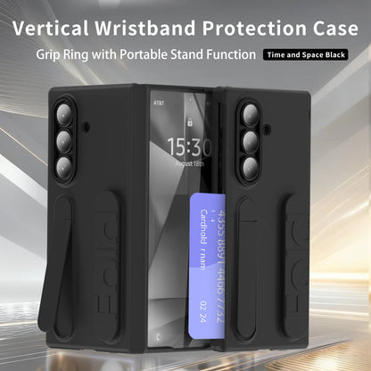Silicone Wrist Strap Fold Stand Slot Card Holder Wallet Case For Samsung Galaxy Z Fold 7 6 5 4 5G Shockproof Soft Bumper Cover