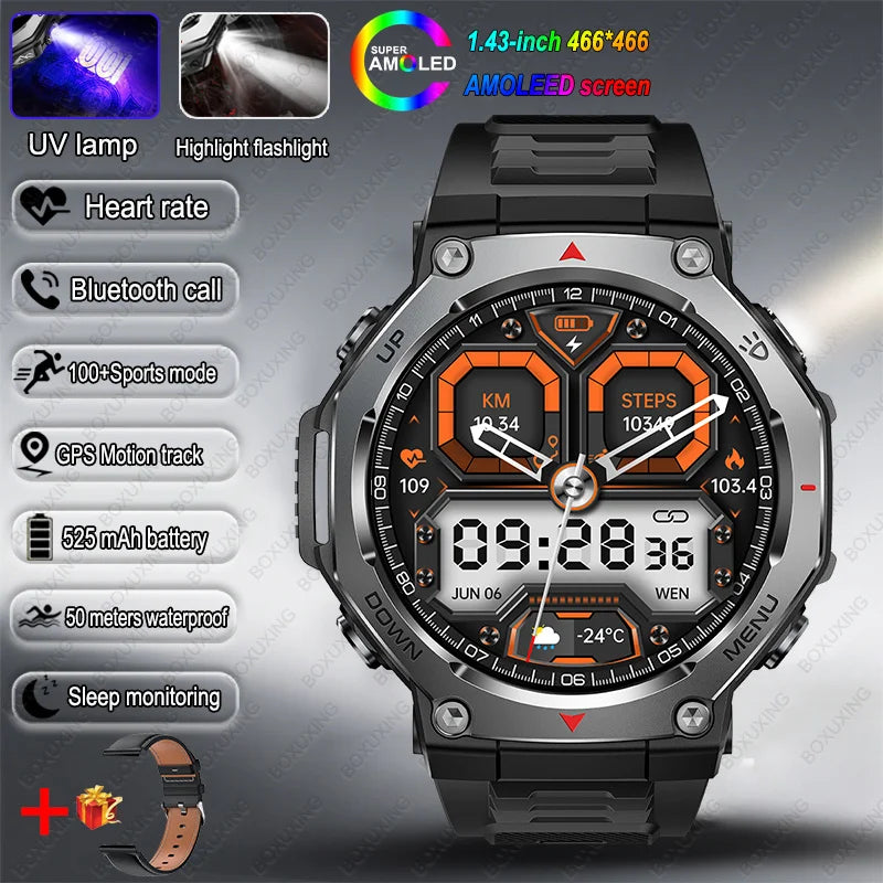 2026 New T-Rex 3 Military Grade Sports Smart Watch GPS Motion Track 5 ATM Waterproof Heart Rate HD Bluetooth Call Smartwatch Men