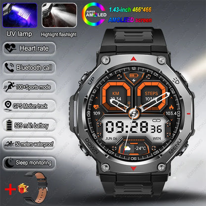 2026 New T-Rex 3 Military Grade Sports Smart Watch GPS Motion Track 5 ATM Waterproof Heart Rate HD Bluetooth Call Smartwatch Men