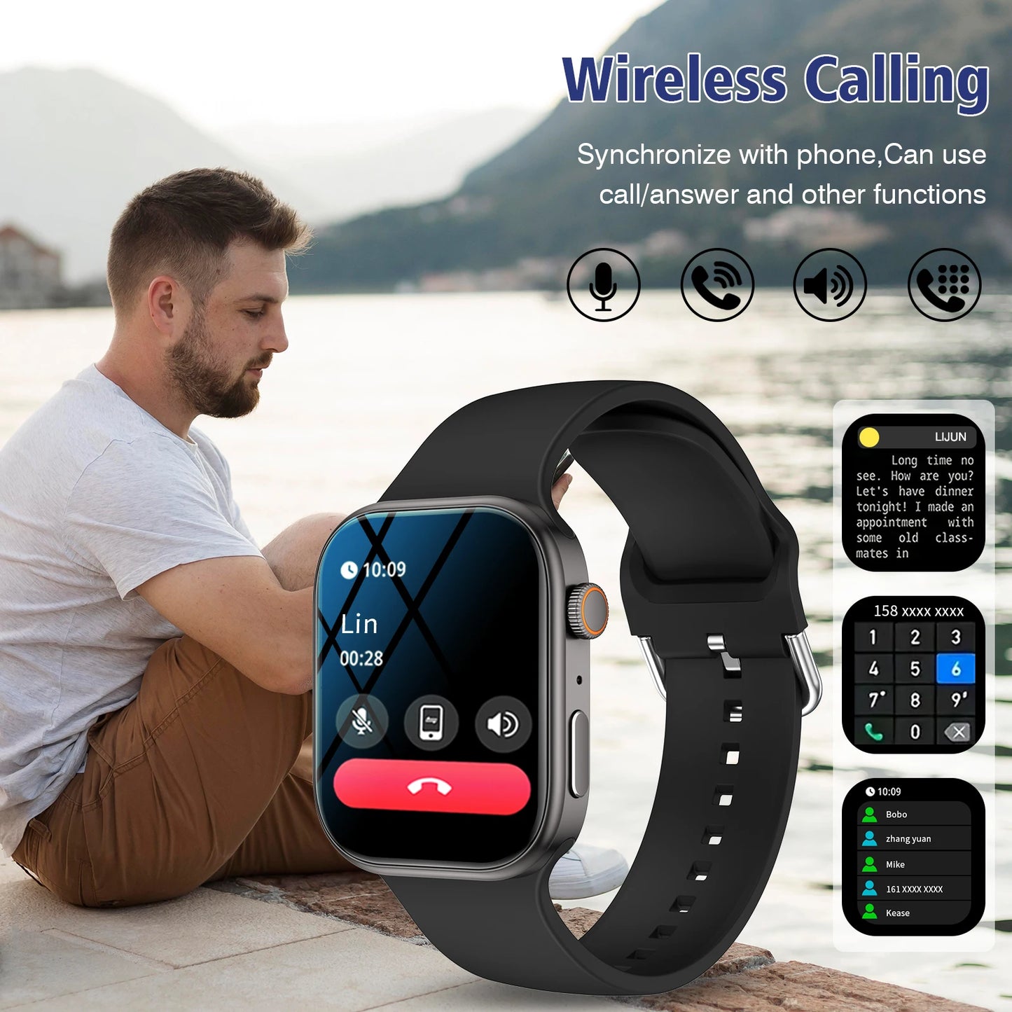 Smart Watch Bluetooth Call Message Display Fitness Monitoring Bracelet Christmas Gift Suitable for Android iPhone
