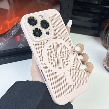 Heat Dissipation Plating PC Magnetic Phone Case For iPhone 16 15 14 13 12 11 Pro Max Luxury For Magsafe Wireless Charging Cover