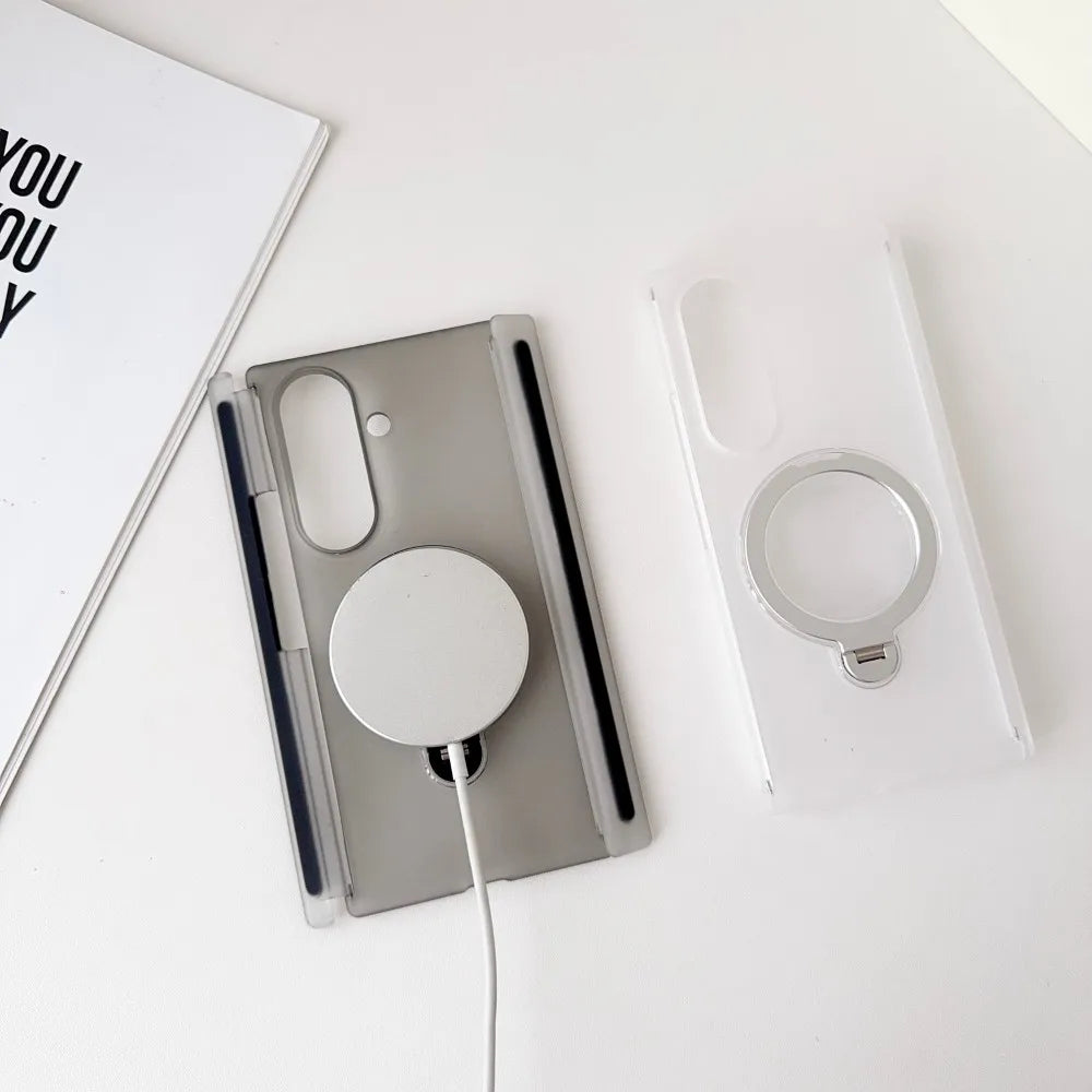 For Samsung Galaxy Z TriFold Case Hard PC Transparent Double middle hinge Ring Stand Protective Back Cover For Z TriFold Shell