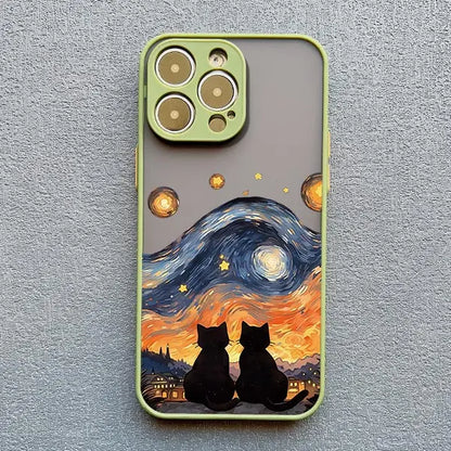 Artistic Black Cat Starry Night Phone Case For iPhone 15 14 13 12 11 Pro Max 12 16 Mini XS X XR 8 7 14 15 Plus Shockproof Shells