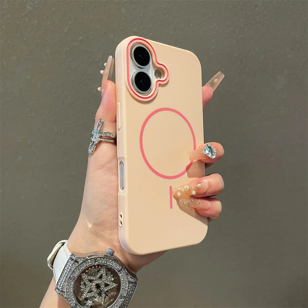 Ultrathin Simple Magsafe Case for iPhone 16 Pro Max 15Pro 14 Plus 13 12 11 Matte Hit Color Lens Wireless Charging Soft TPU Cover