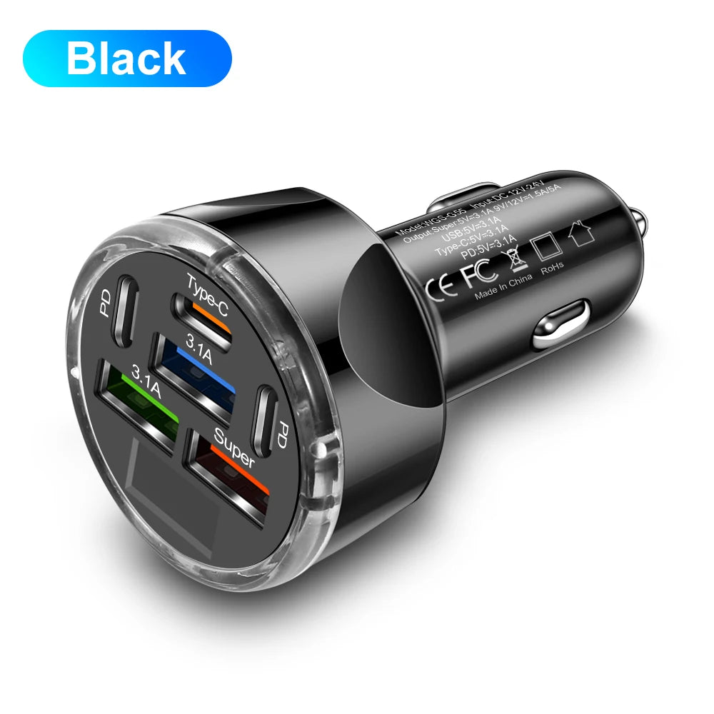 150W 6/8 Ports Car Charger Fast Charging PD QC3.0 USB C Car Phone Charger Type C Adapter in Car For iPhone Samsung Huawei Xiaomi