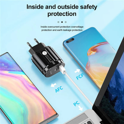 2 Ports USB Charger Quick Charge 3.0 PD 20W Type C Phone Charger Fast Charging Adapter For iPhone 13 12Pro Huawei Xiaomi Samsung
