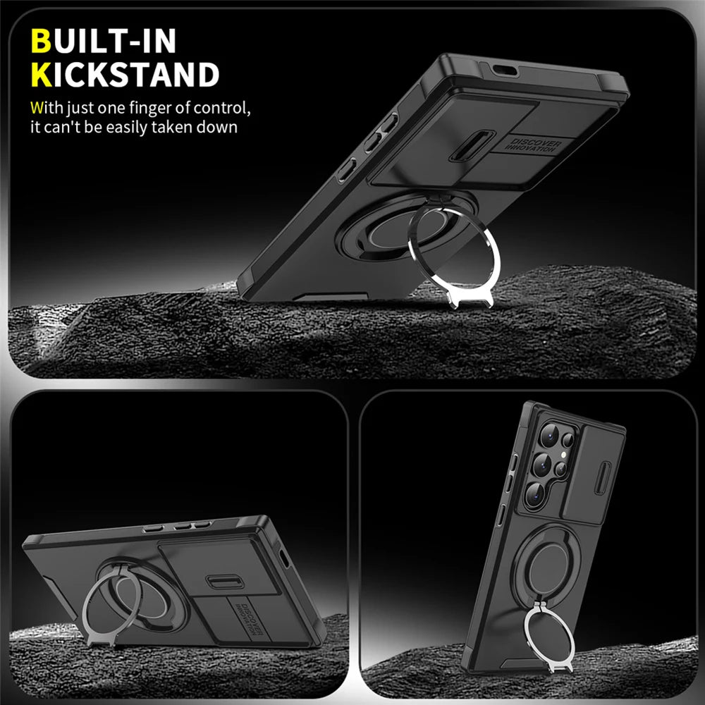 Slide Camera Protection Magnetic Stand Phone Case for Samsung S26 S25 Edge S24 S23 Plus S21 S22 Ultra FE A54 A15 A05 A05S Cover